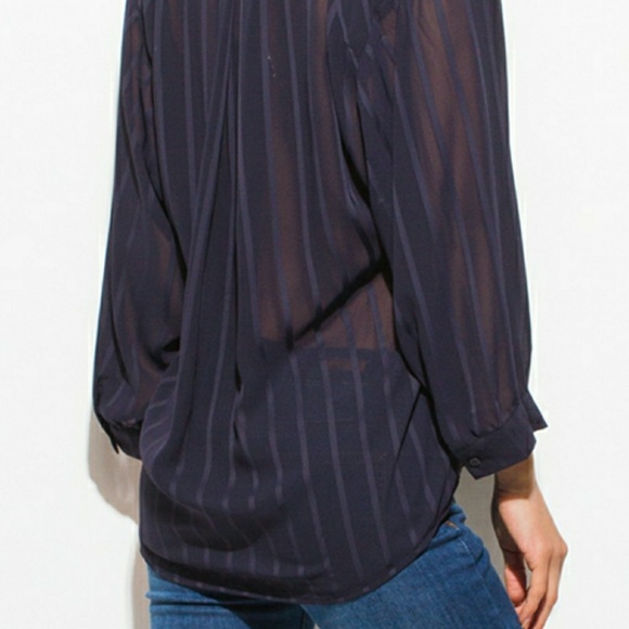 LAST ONE! Sheer Chiffon Collarless High Low Blouse - Picture 4 of 6